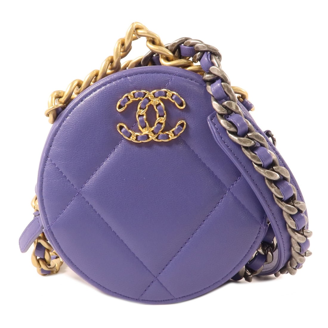 CHANEL AP0945 Chanel 19 Round Lambskin Chain Shoulder Bag Purple: CHANEL AP0945 Chanel 19 Round Lambskin Chain Shoulder Bag Purple CHANEL CC Chanel 19 Round Clutch With Chain Shoulder Bag AP0945 in purple lambskin (sheep leather). This women's shoulder bag features 