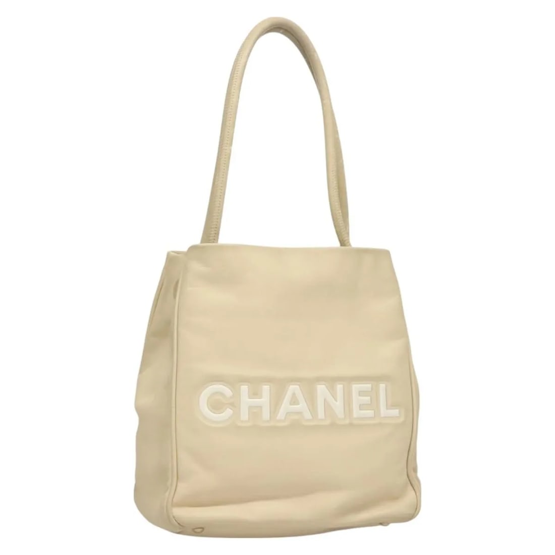 Beige Leather Handbag Chanel Camellia Tote