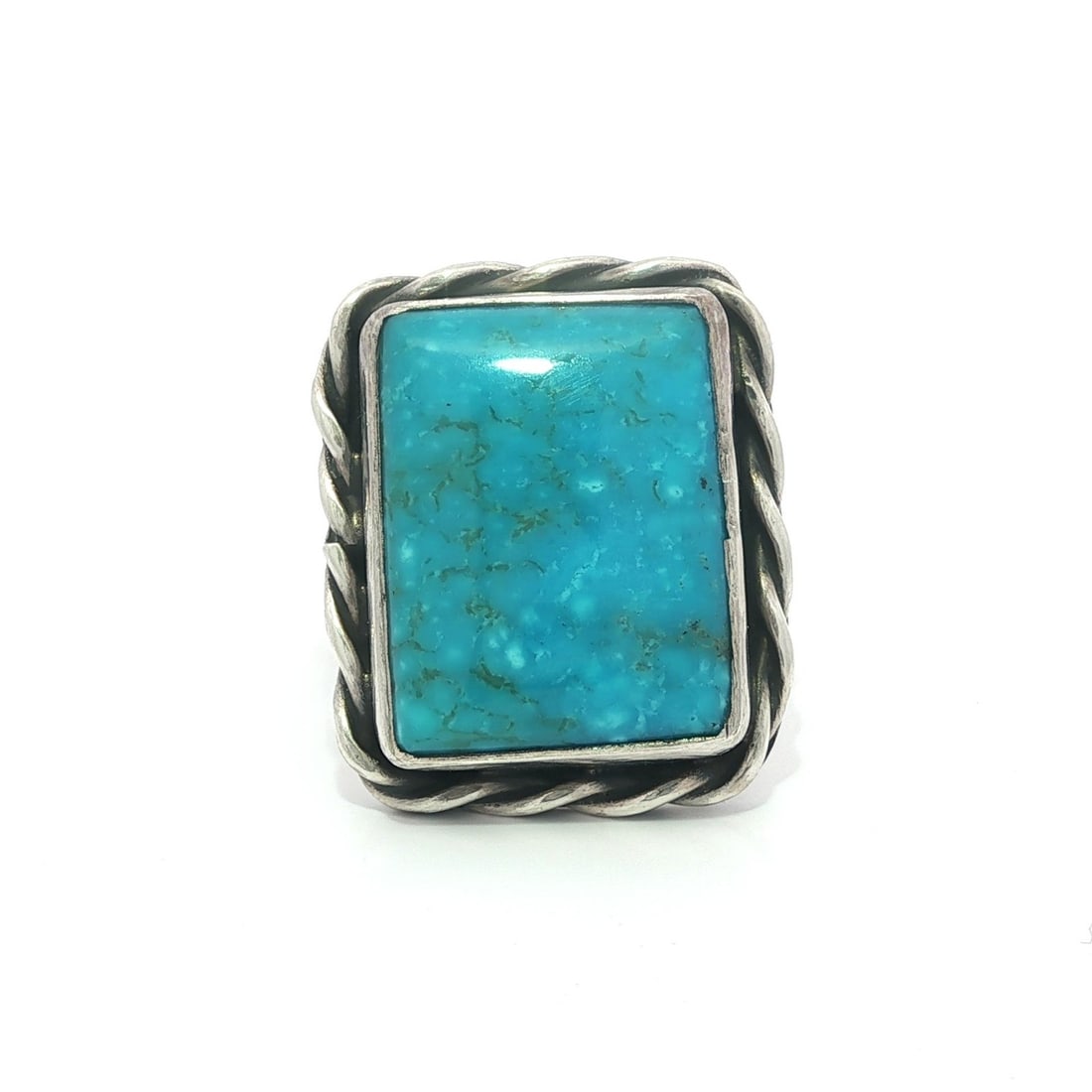 Vintage Handmade Sterling Silver Turquoise Cabochon Platter Ring