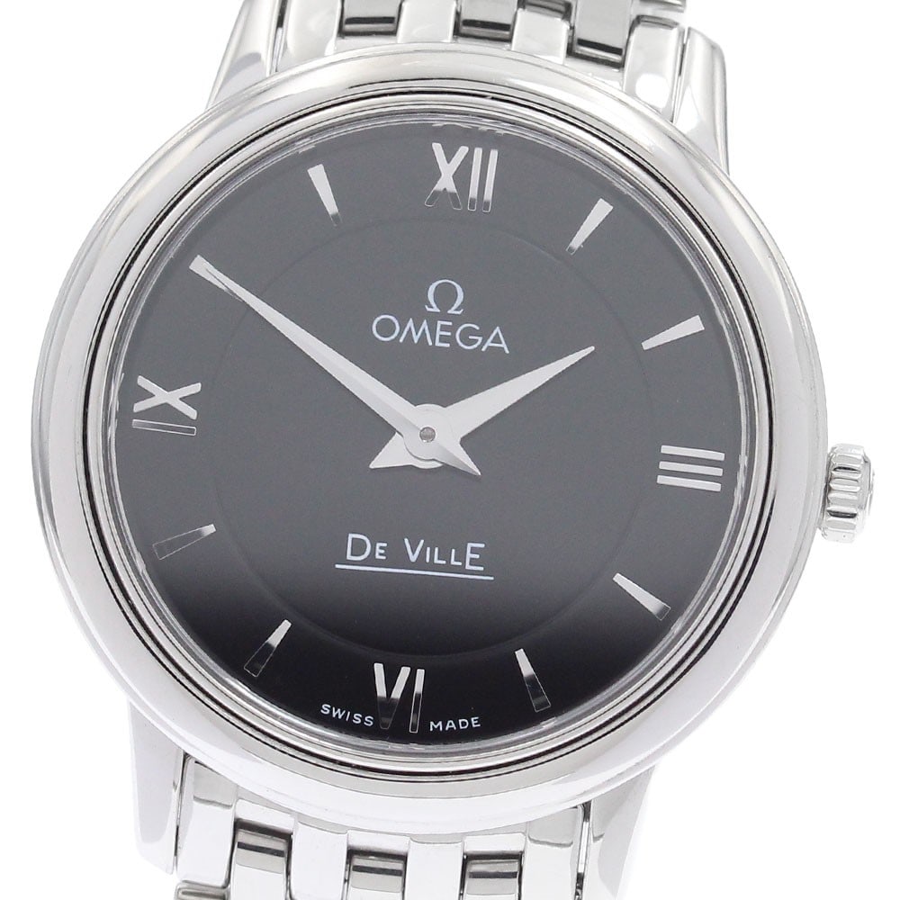 OMEGA De Ville Prestige Ladies Quartz Wristwatch Ref 424.10.27.60.01.001: OMEGA De Ville Prestige Ladies Quartz Wristwatch Ref 424.10.27.60.01.001 OMEGA De Ville Prestige women's wristwatch, reference 424.10.27.60.01.001, with a black dial, stainless steel case and stainles