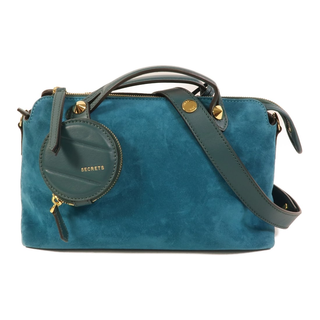 FENDI By The Way 2way Shoulder Bag Blue Suede GHW: FENDI By The Way 2way Shoulder Bag Blue Suede GHW FENDI By The Way 2way shoulder bag in suede leather with a blue and green colorway. It features a 2-way design with a handle and shoulder strap, and i