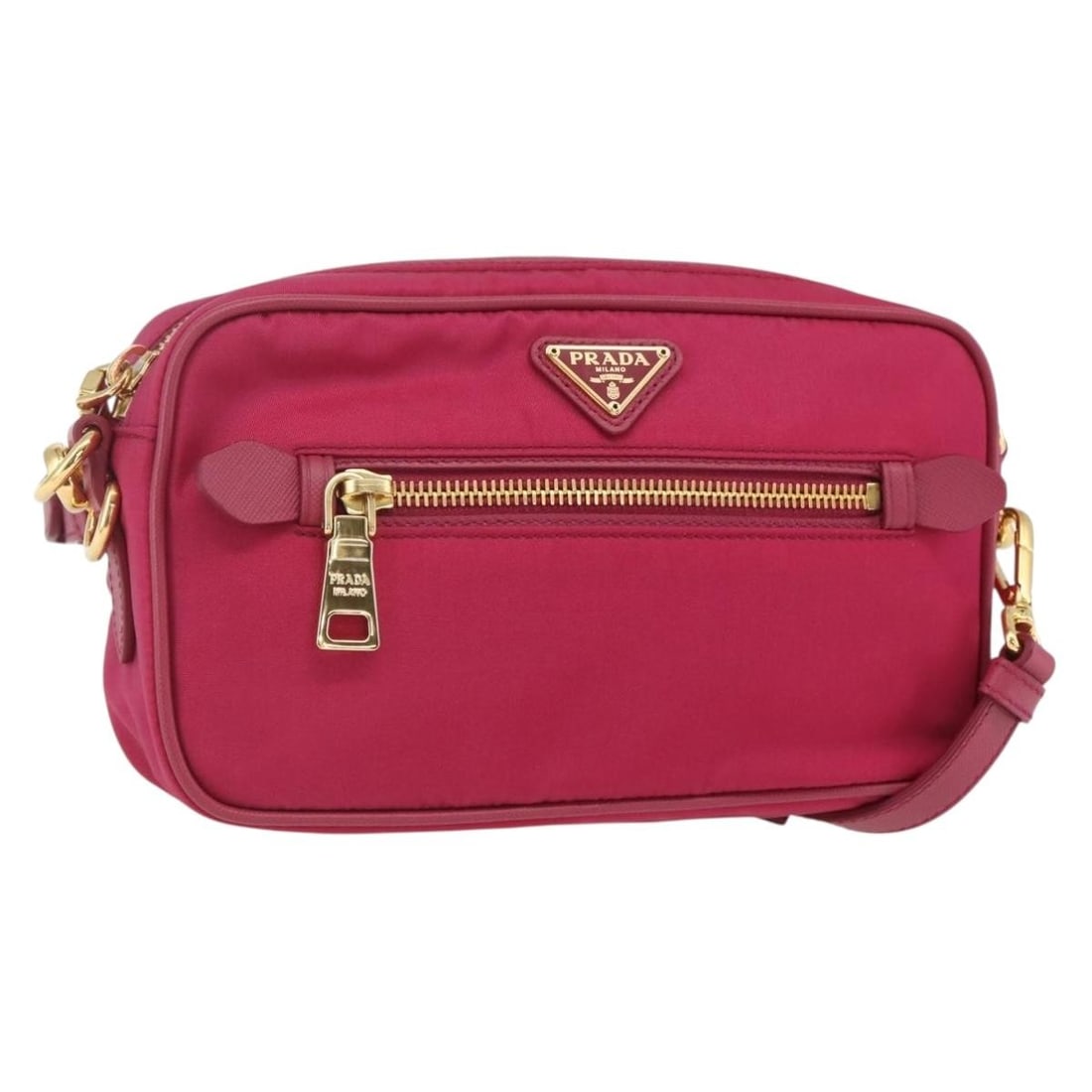 PRADA Nylon Shoulder Bag Pink Gold with Dust Bag: PRADA Nylon Shoulder Bag Pink Gold with Dust Bag Prada women's shoulder bag in pink and gold nylon, made in Italy. The bag comes with a dust bag and is described as being in very good condition, rank 