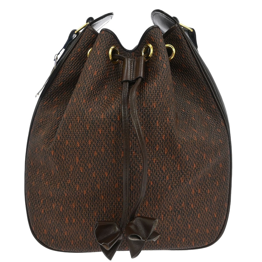 Saint Laurent Brown PVC Leather Drawstring Bucket Shoulder Bag