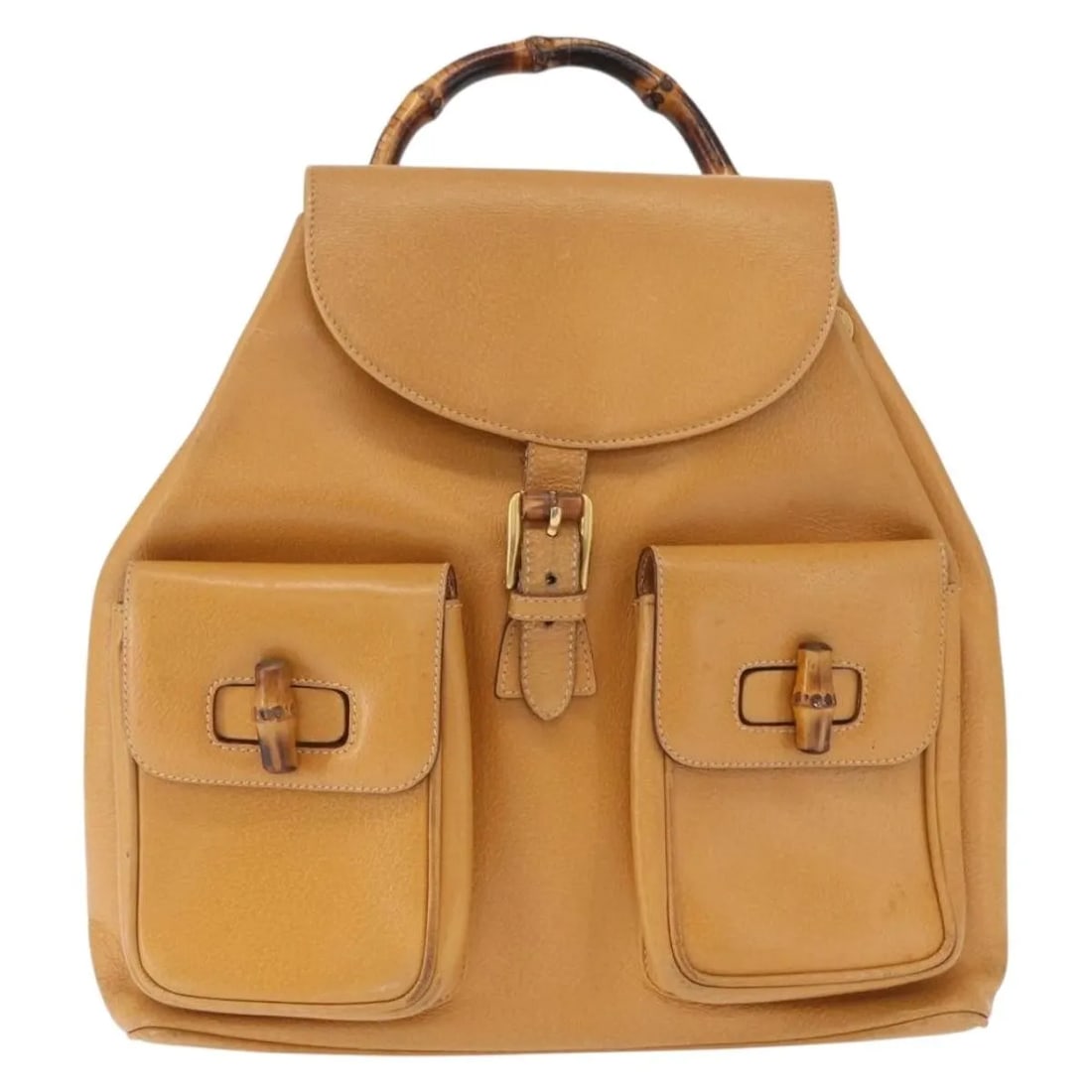 Gucci Vintage Bamboo Brown Leather Backpack: Gucci Vintage Bamboo Brown Leather Backpack Vintage Gucci Bamboo bag in brown leather with a bamboo design. It is described as being in good vintage condition with honest wear, including surface out o