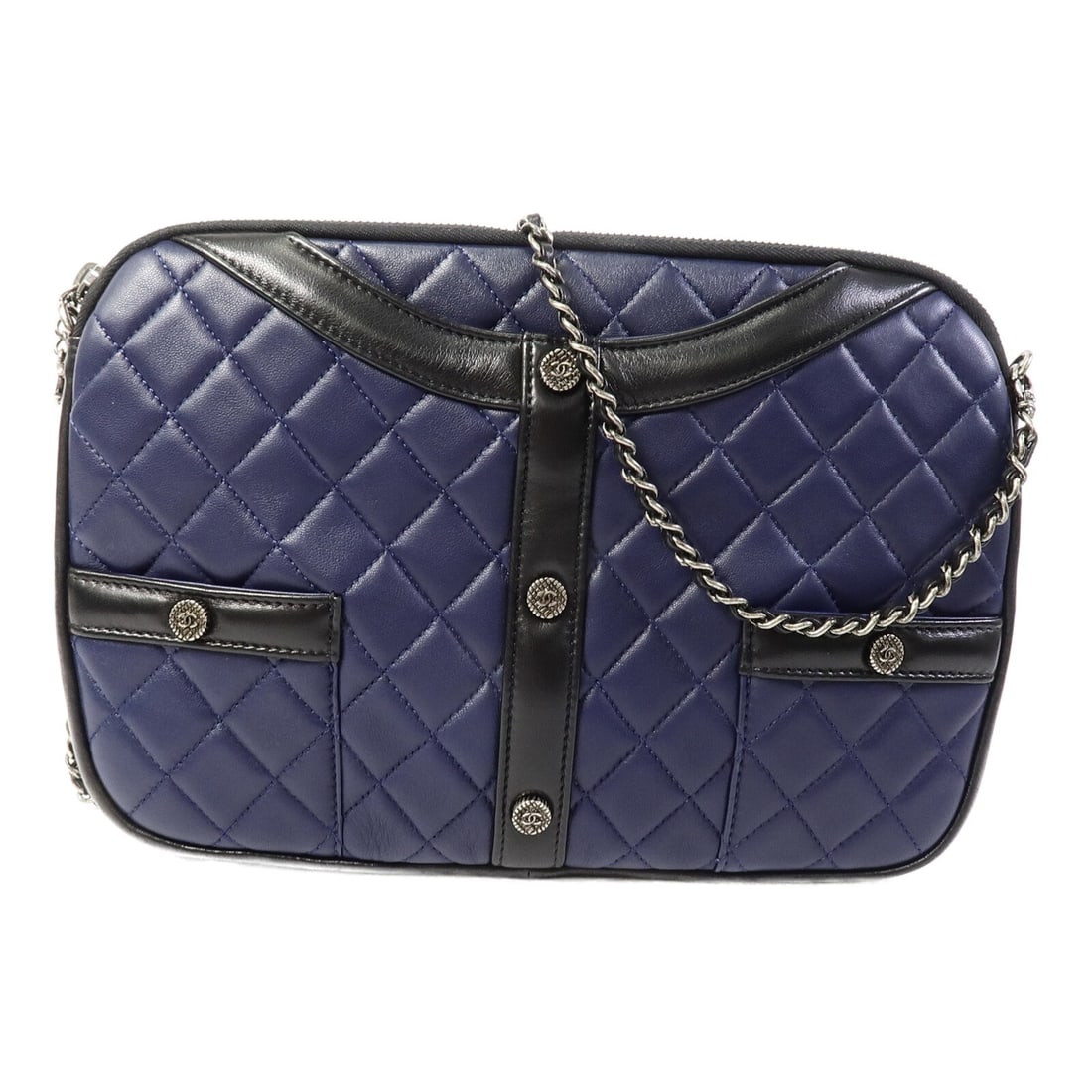 CHANEL Girl Jacket A91386 Lambskin Chain Shoulder Bag Blue Black: CHANEL Girl Jacket A91386 Lambskin Chain Shoulder Bag Blue Black CHANEL CC SHW Girl Jacket Chain Shoulder Bag, model A91386, in blue/black lambskin (sheep leather). This women's shoulder bag is descri