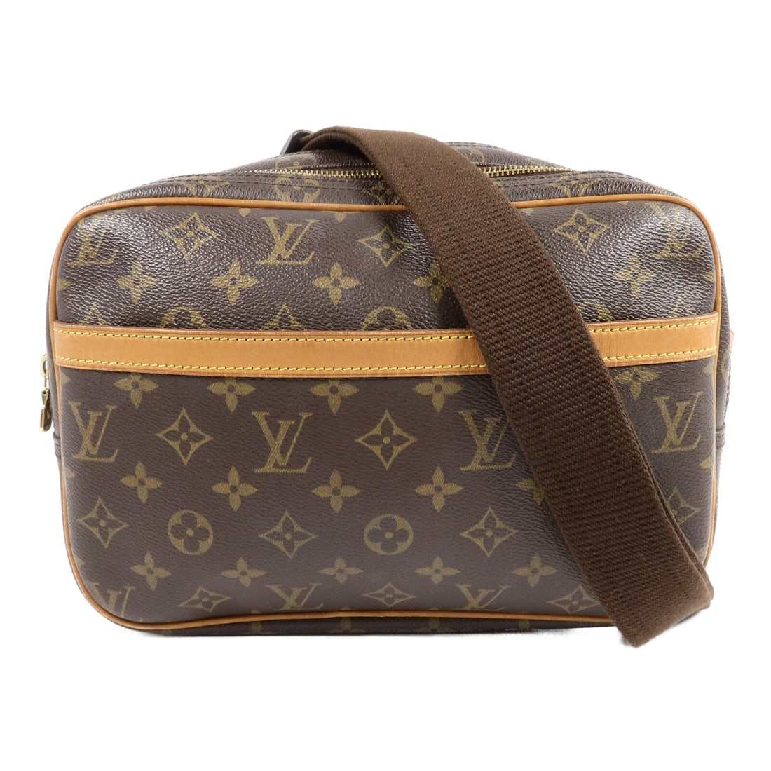 Louis Vuitton Reporter PM Monogram Shoulder Bag M45254 Brown: Louis Vuitton Reporter PM Monogram Shoulder Bag M45254 Brown A Louis Vuitton Reporter PM shoulder bag in brown monogram and PVC coated canvas. It features a shoulder strap, a fastener pocket, and one 