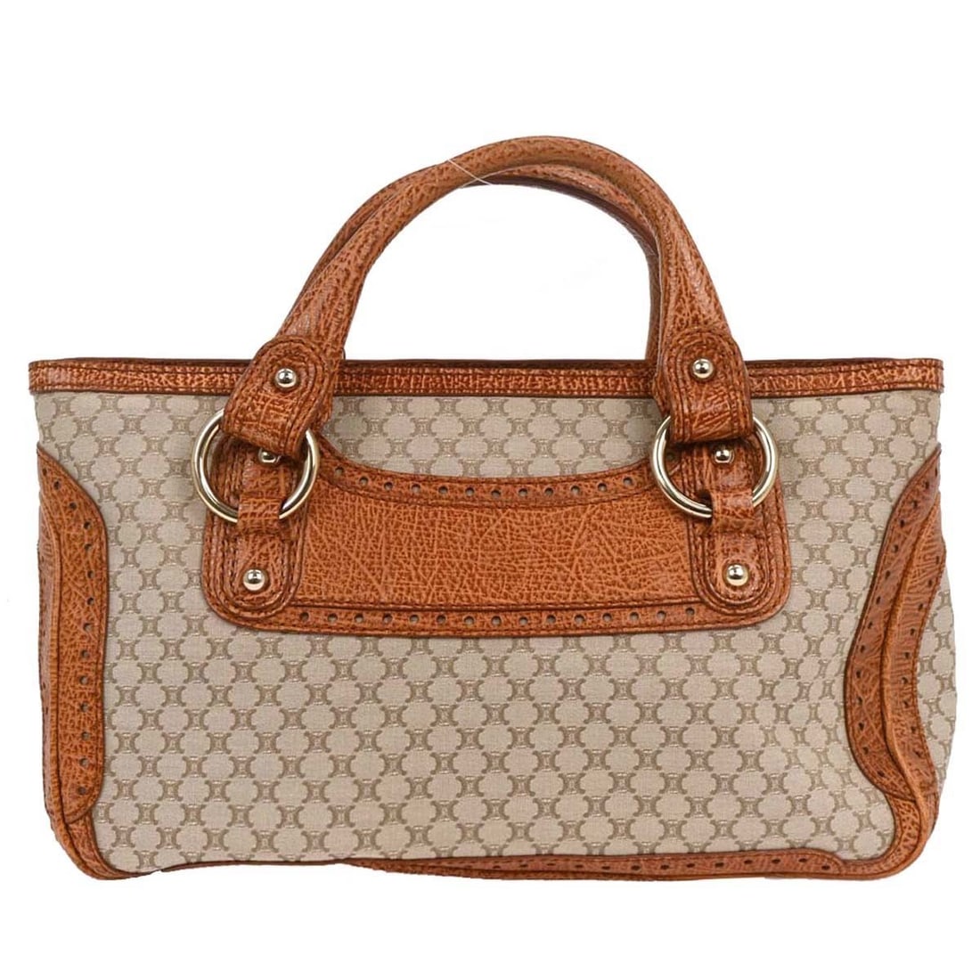 CELINE Boogie Brown Canvas Leather Tote Handbag SAS0 46: CELINE Boogie Brown Canvas Leather Tote Handbag SAS0 46 Celine Boogie handbag in brown and beige with a canvas and leather exterior, double handles, and logo accents. This medium tote features one int