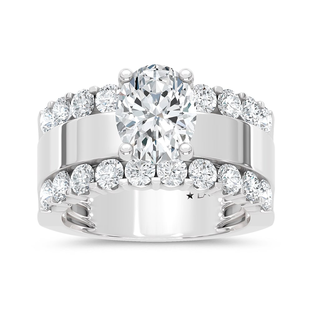 14K White Gold 3 1/2 Ct.Tw. Lab Grown Diamond Oval Shape Engagement Ring (IGI Certified Center 2ct): 14K White Gold 3 1/2 Ct.Tw. Lab Grown Diamond Oval Shape Engagement Ring (IGI Certified Center 2ct) 14k White Gold Stone Color: D-f Stone Clarity: Vs Each ring is presented in standard size 6.5. Compl