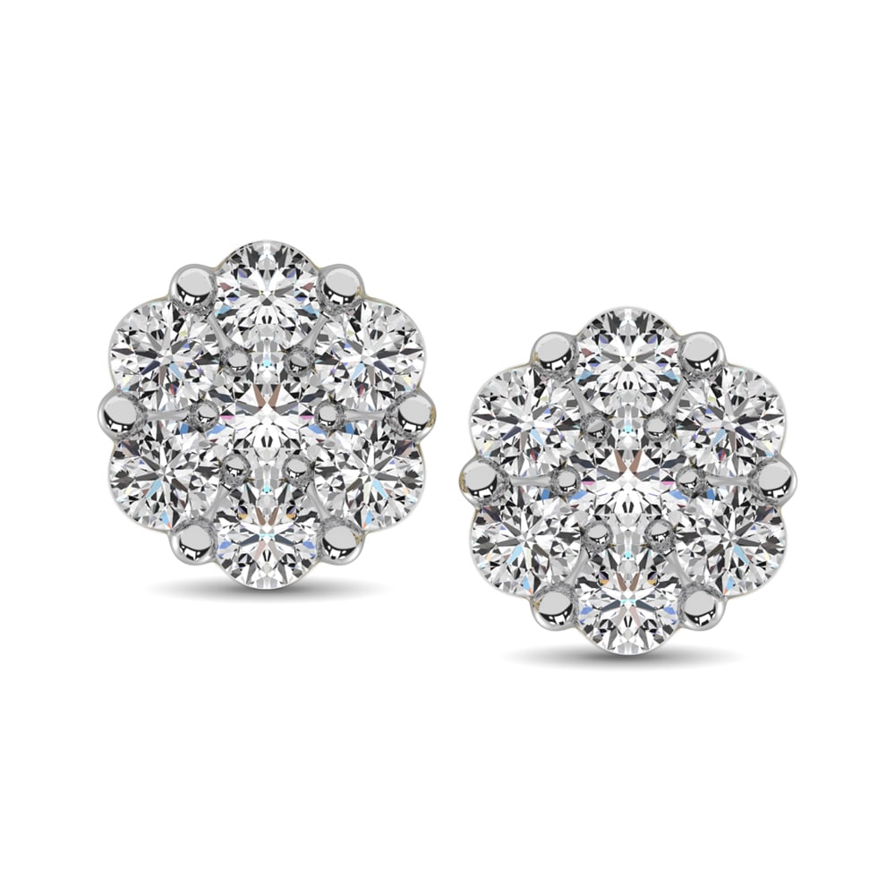 14K White Gold 1/2 Ct.Tw. Diamond Flower Studs Earrings: 14K White Gold 1/2 Ct.Tw. Diamond Flower Studs Earrings These amazing Earrings are available in 14K White Gold. There are 14 round diamonds with a total carat weight of 1/2 Ct.Tw. set in a prong setti