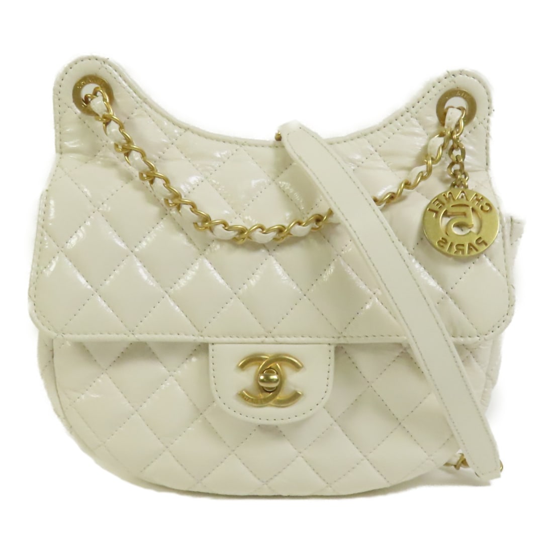 CHANEL AS4572 CC 24C calfskin shoulder bag white (1 of 14)