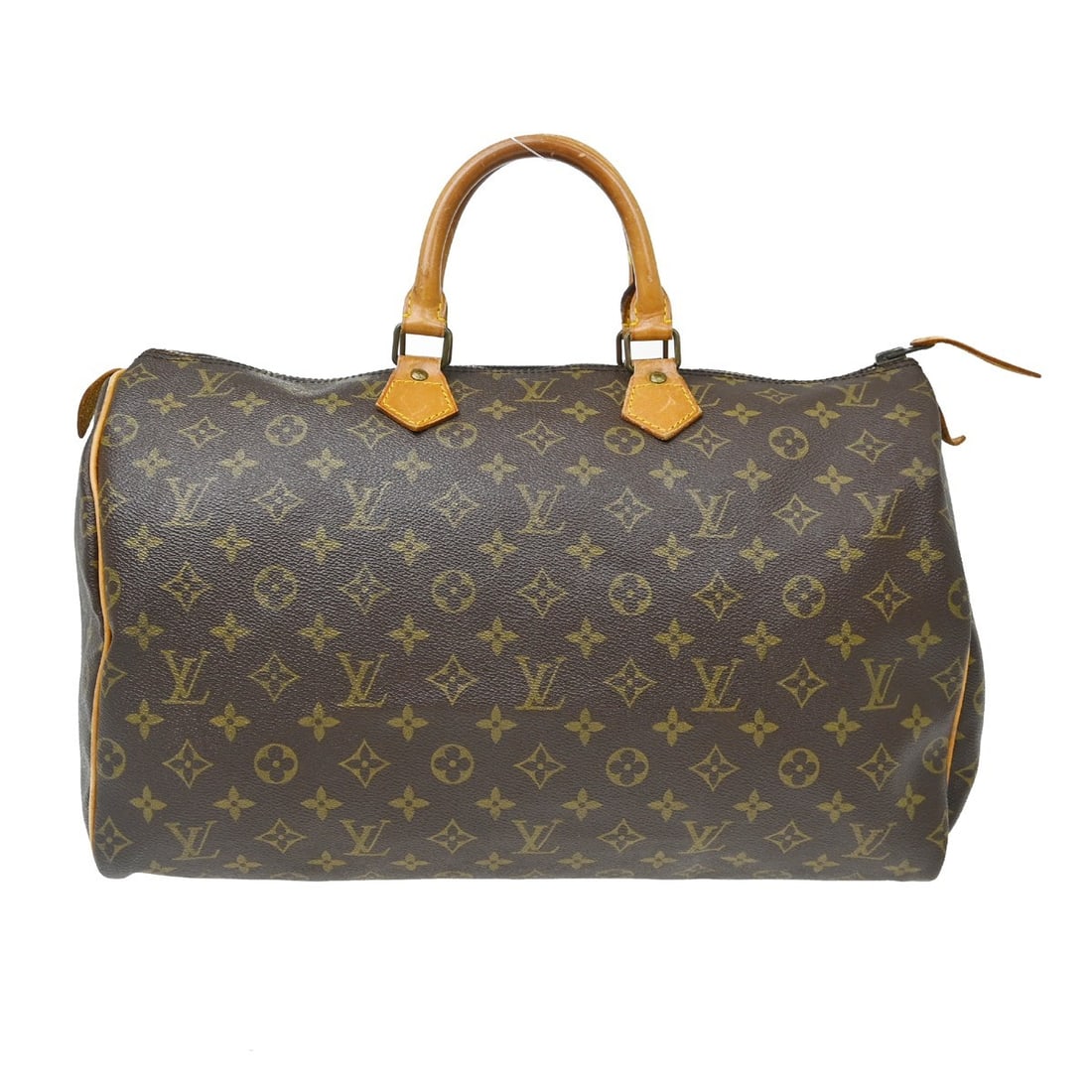 Louis Vuitton Speedy 40 Monogram Canvas Large Duffle Bag M41522: Louis Vuitton Speedy 40 Monogram Canvas Large Duffle Bag M41522 Vintage Louis Vuitton Speedy 40 duffle handbag in brown monogram canvas with leather trim and double handles. This zip-top handbag is ma