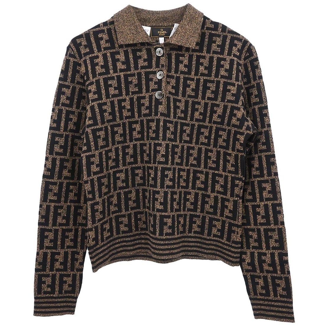Fendi Zucca Wool Collared Long Sleeve Top IT 44 Brown: Fendi Zucca Wool Collared Long Sleeve Top IT 44 Brown Fendi women's brown long-sleeve top with a collared neckline and regular fit. Made in Italy from 100% wool, this casual basic style features the Z