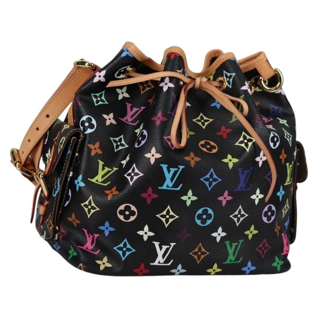 Louis Vuitton Petit Noe Shoulder Bag Monogram Multicolor Canvas Black M42230: Louis Vuitton Petit Noe Shoulder Bag Monogram Multicolor Canvas Black M42230 Louis Vuitton Petit Noe shoulder bag in Monogram Multicolor Canvas with a black exterior. Made in Spain, this women's bag m