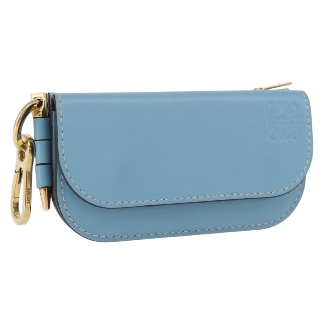 LOEWE Gate Mini Anagram Leather Wallet Blue Gold: LOEWE Gate Mini Anagram Leather Wallet Blue Gold LOEWE Gate Mini Wallet in blue leather with gold-tone details. This women's wallet was made in Spain and comes with the original item box. The piece sh