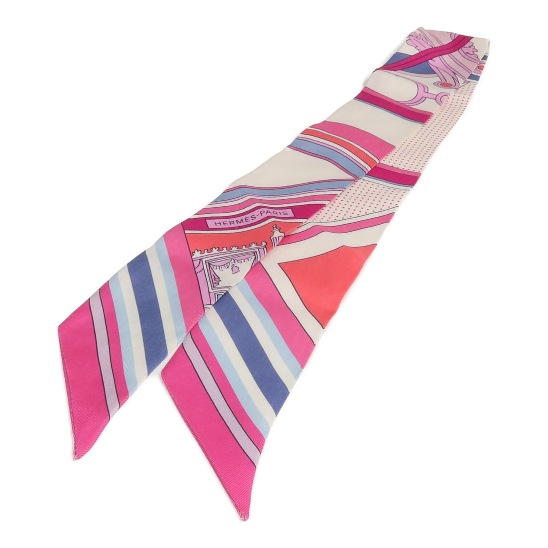 HERMES Twilly Silk Scarf White and Pink France: HERMES Twilly Silk Scarf White and Pink France Hermes Twilly scarf in silk with a white and pink color combination. It is described as a women's regular-size scarf made in France. Condition is listed 