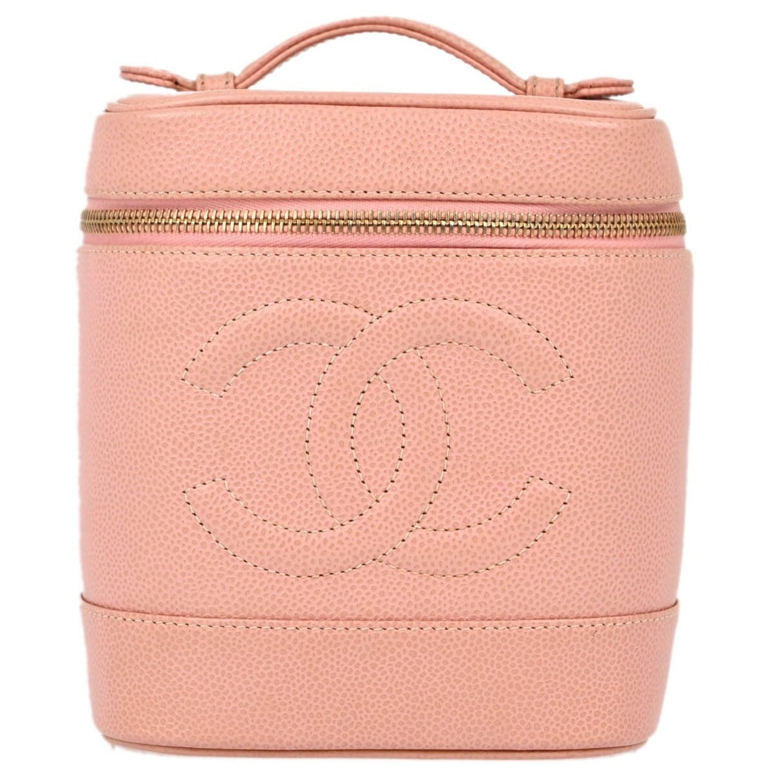 CHANEL Vanity Handbag Pink Caviar Skin Leather Timeless: CHANEL Vanity Handbag Pink Caviar Skin Leather Timeless Chanel Timeless Vanity handbag in pink caviar skin leather with a zip closure, leather lining, logo accents, and one interior pocket. Made in Fr