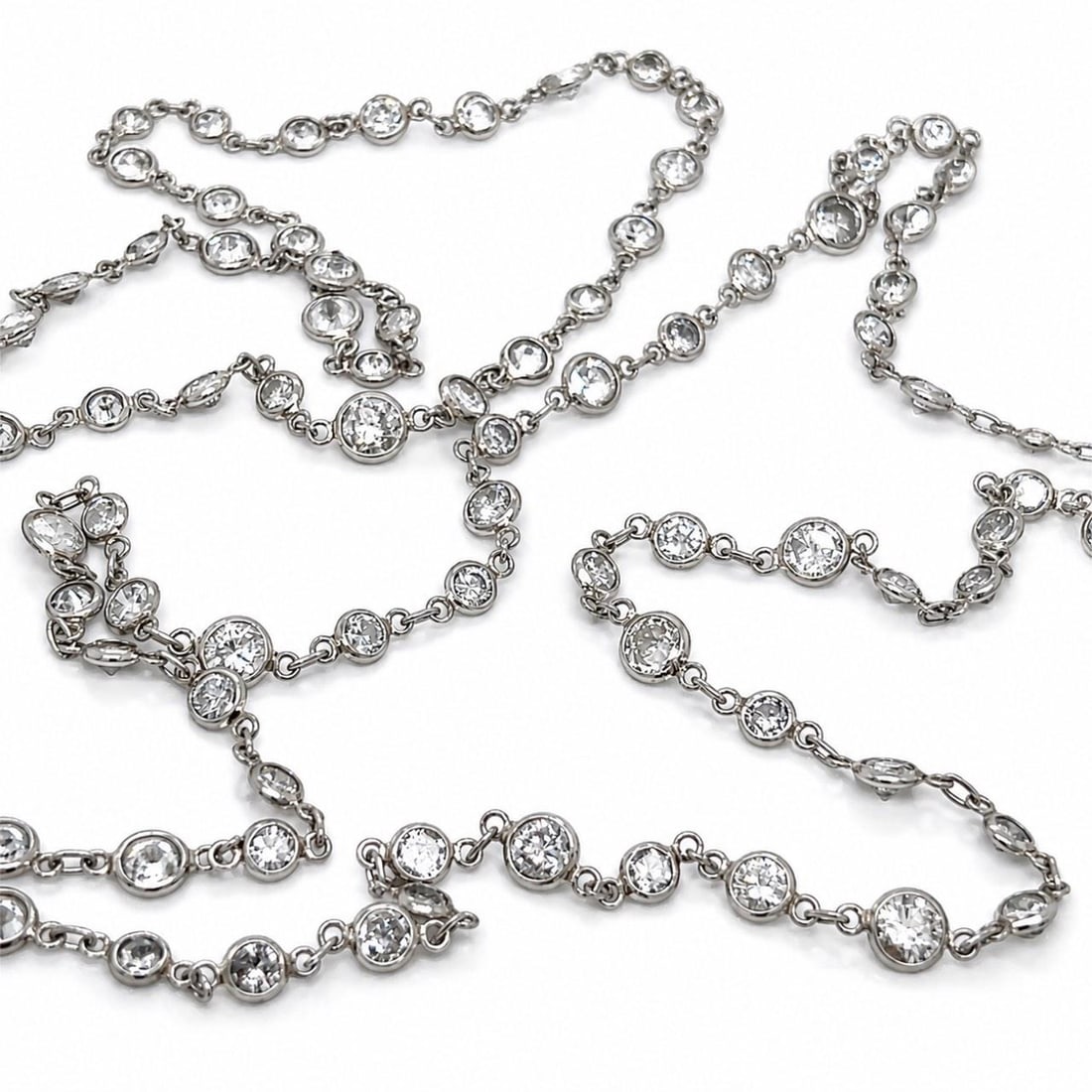 Platinum Diamond Station Necklace 15.25 Ct 33 Inches (1 of 5)
