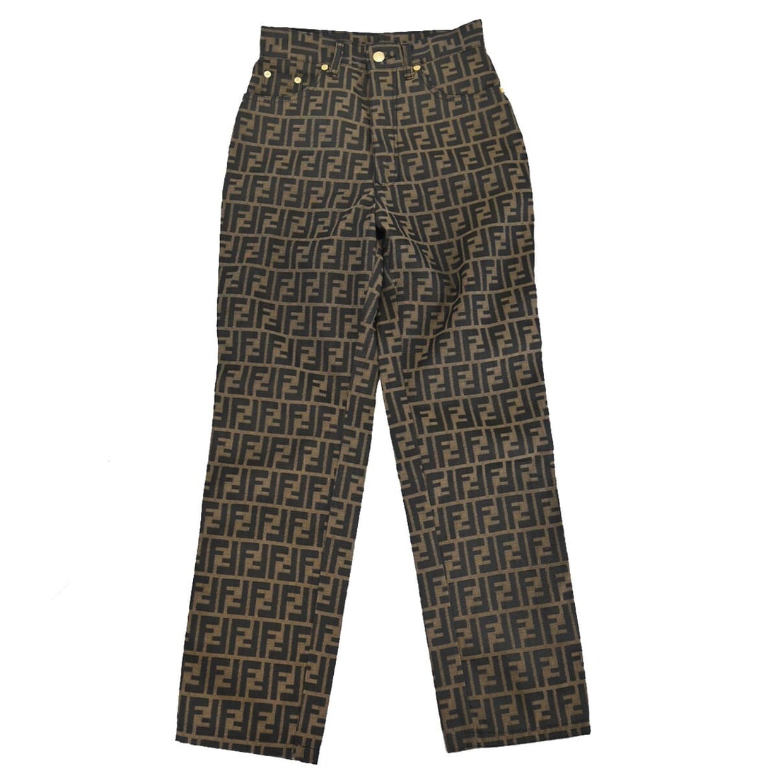Fendi Zucca Casual Pants Size 42 Brown Black Italy: Fendi Zucca Casual Pants Size 42 Brown Black Italy Fendi Zucca pattern long pants in brown and black with a straight-leg silhouette and regular fit. Made in Italy, this women's casual style features a