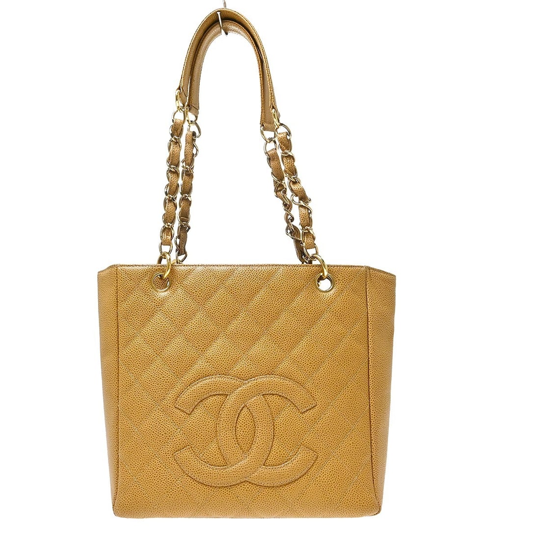Chanel PST Petite Shopping Tote Beige Caviar Leather Chain Bag: Chanel PST Petite Shopping Tote Beige Caviar Leather Chain Bag A Chanel Petite Shopping Tote PST chain handbag in beige caviar skin leather. The bag is described as being in good condition, with dirt 