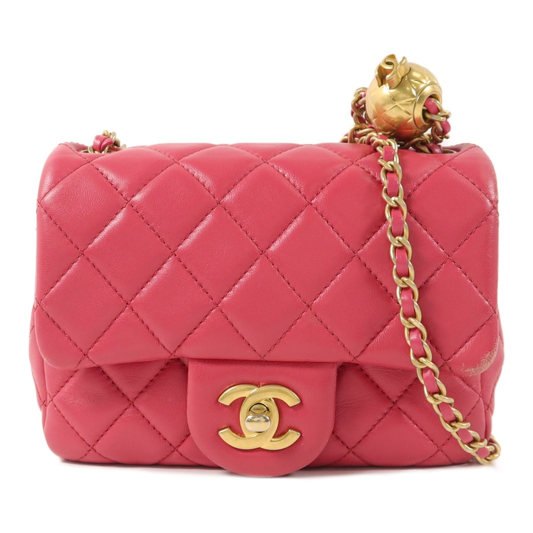 CHANEL Mini Classic 17 A35200 Pink Lambskin Chain Shoulder Bag: CHANEL Mini Classic 17 A35200 Pink Lambskin Chain Shoulder Bag CHANEL CC GHW Mini Classic 17 Chain Shoulder Bag in pink lambskin (sheep leather). This women's shoulder bag features a turn lock closure