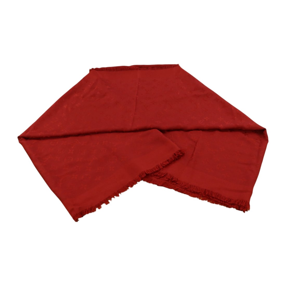 Louis Vuitton M72237 Monogram Wool Silk Scarf Red 140cm: Louis Vuitton M72237 Monogram Wool Silk Scarf Red 140cm This Louis Vuitton classic monogram shawl/scarf is made from wool and silk in red. It is designed for women and features a regular size with a 1