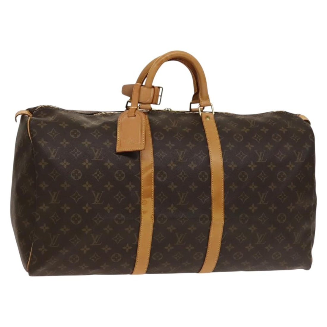 Louis Vuitton Keepall 55 Monogram Canvas Boston Bag M41424: Louis Vuitton Keepall 55 Monogram Canvas Boston Bag M41424 Louis Vuitton Monogram Keepall 55 Boston Bag in Monogram Canvas, made in France. It includes a name tag and powanie accessory, and is identif