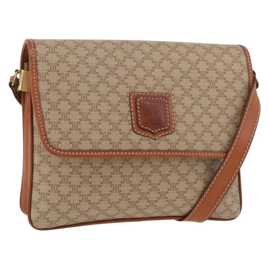 Celine Vintage Macadam Shoulder Bag Beige Canvas Leather: Celine Vintage Macadam Shoulder Bag Beige Canvas Leather This Celine Vintage Macadam Shoulder Bag is crafted from beige canvas with leather accents. Designed for women, it features a classic shoulder 