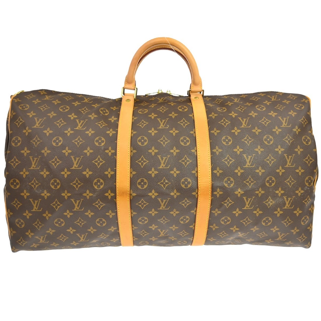 Vintage Louis Vuitton Keepall Bandouliere 60 Monogram Travel Duffle M41412: Vintage Louis Vuitton Keepall Bandouliere 60 Monogram Travel Duffle M41412 Vintage Louis Vuitton Keepall Bandouliere 60 duffle bag in brown Monogram canvas with leather trim. This extra large travel b