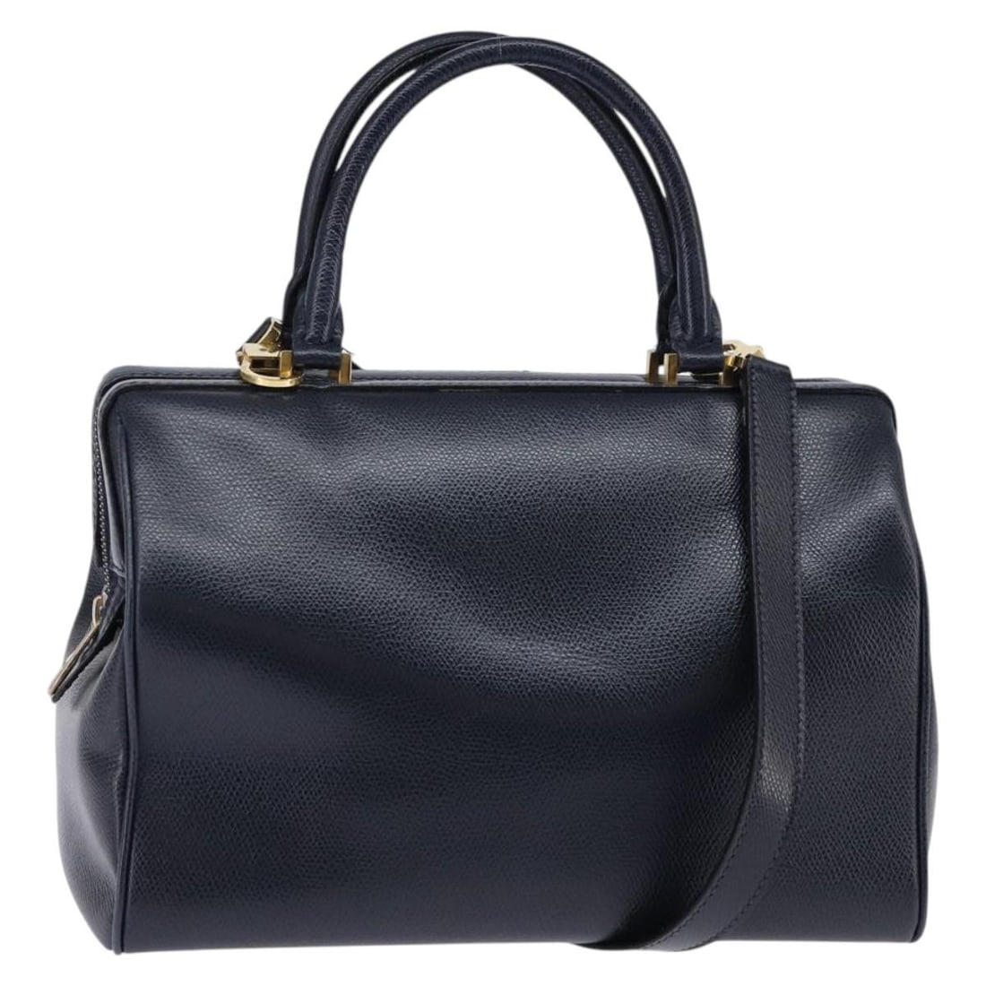 CELINE Leather 2way Handbag Navy with Shoulder Strap: CELINE Leather 2way Handbag Navy with Shoulder Strap Celine 2-way leather handbag in navy with gold-tone accents. Made in Italy, this women's bag includes a shoulder strap for hand or shoulder carry. 