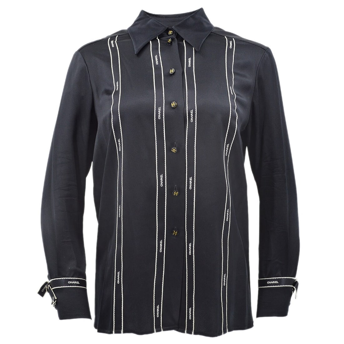 Vintage Chanel Silk Collared Blouse Black Size 38 (1 of 10)