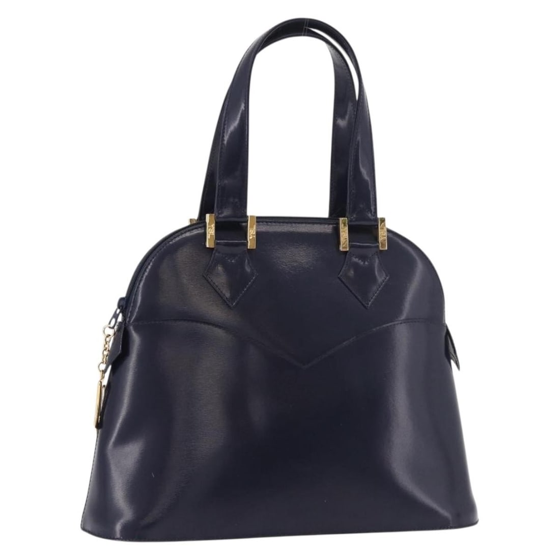 SAINT LAURENT Navy Leather Handbag Gold Tone Hardware 188373: SAINT LAURENT Navy Leather Handbag Gold Tone Hardware 188373 A Saint Laurent leather hand bag in navy and gold. The bag measures approximately W31 cm x H24 cm x D10 cm, with a handle drop of approxima