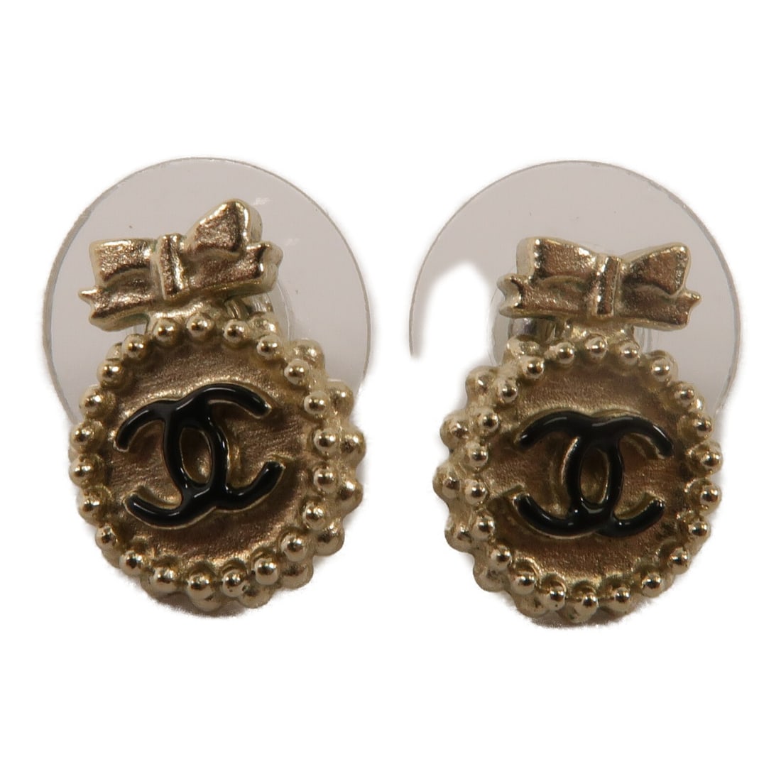 CHANEL CC Metal Earrings Gold Black (1 of 7)