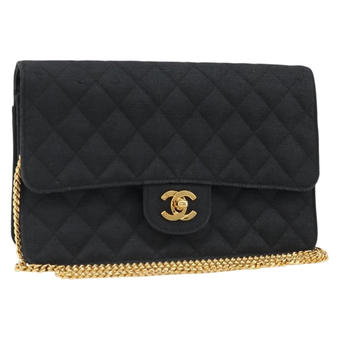 CHANEL Matelasse 25 Denim Shoulder Bag Black Gold Tone France: CHANEL Matelasse 25 Denim Shoulder Bag Black Gold Tone France This CHANEL Matelasse 25 shoulder bag is crafted in black canvas with gold-tone exterior accents and features a chain shoulder strap. It c