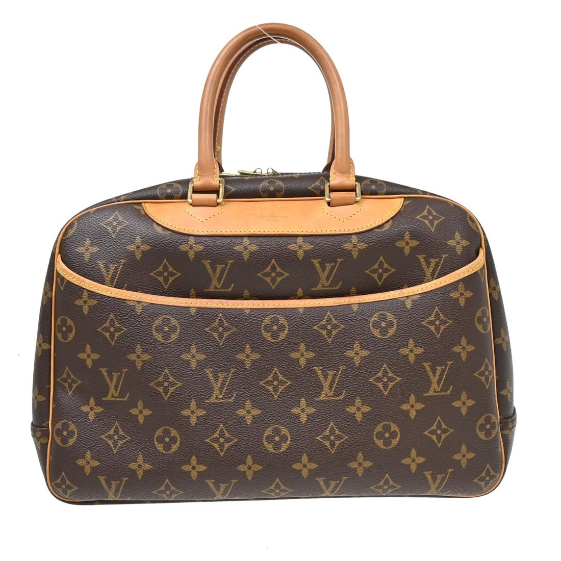 Louis Vuitton Deauville Monogram Canvas Vanity Handbag M47270: Louis Vuitton Deauville Monogram Canvas Vanity Handbag M47270 Louis Vuitton Deauville Bowling Vanity business handbag in Monogram canvas and leather, designed in a medium size with a zip closure and d