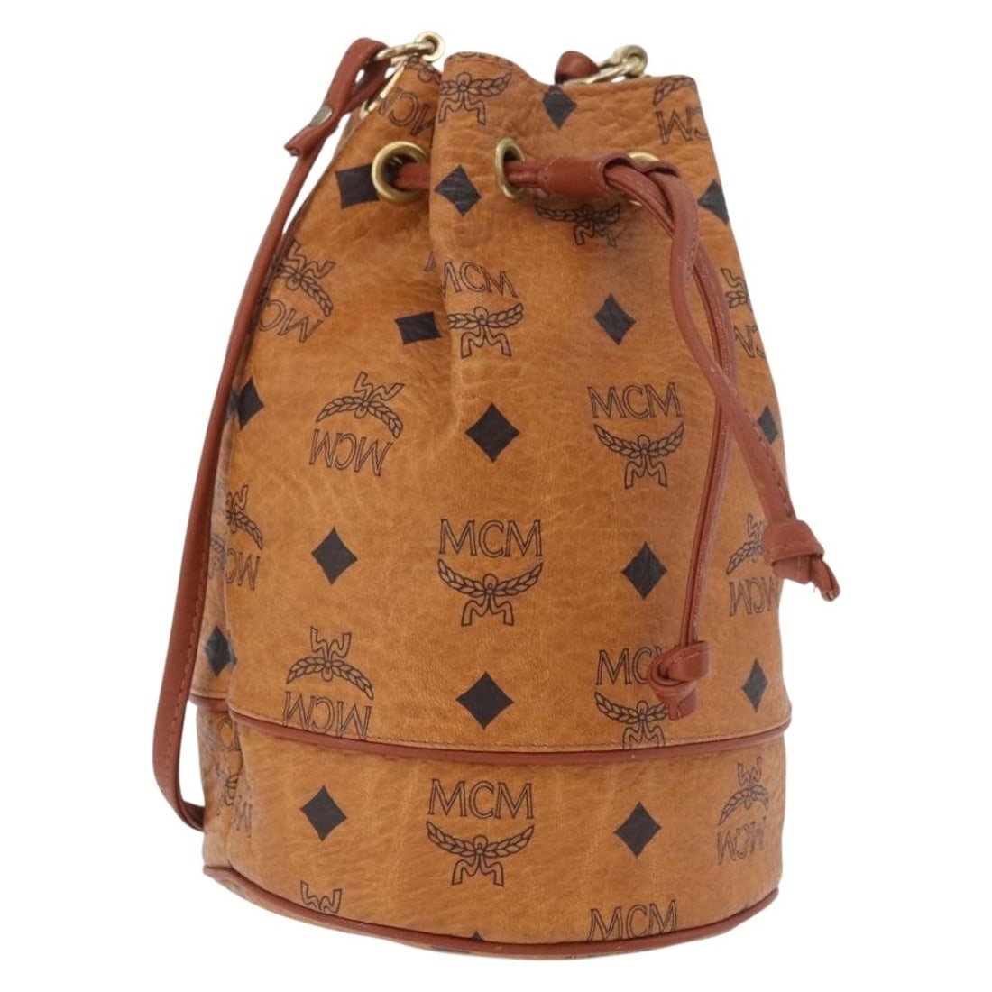 MCM Vicetos Logogram PVC Leather Shoulder Bag Brown Gold: MCM Vicetos Logogram PVC Leather Shoulder Bag Brown Gold MCM Vicetos logogram shoulder bag in brown and gold PVC leather. Made in Germany, this shoulder bag measures approximately W14 cm x H21 cm x D1