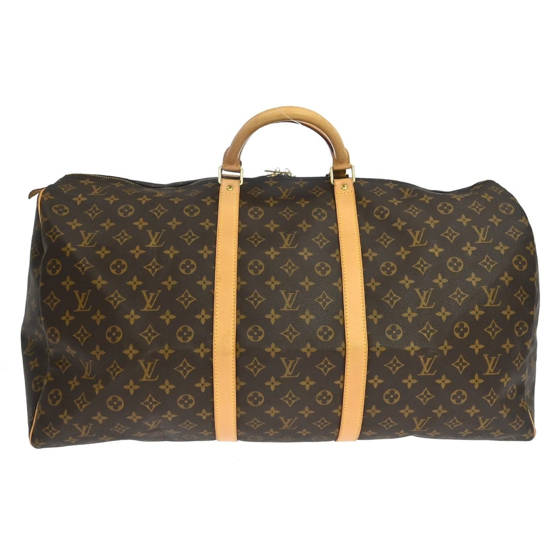 Louis Vuitton Keepall 60 Monogram Canvas Duffle Bag M41422: Louis Vuitton Keepall 60 Monogram Canvas Duffle Bag M41422 Vintage Louis Vuitton Keepall 60 travel handbag in Monogram canvas and leather, made in France. It features a zip closure, double handles, an