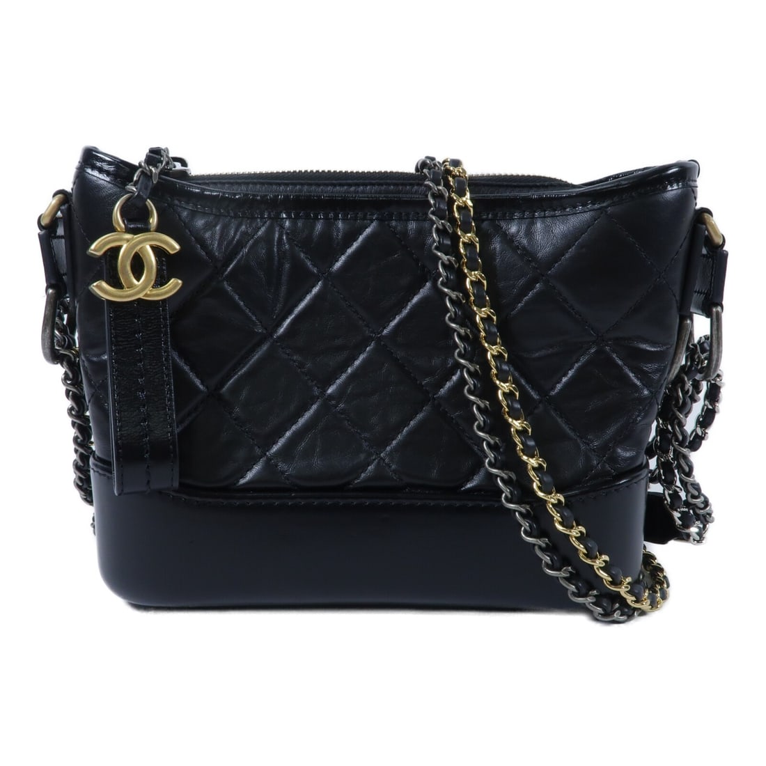 CHANEL Gabrielle A91810 Small Black Calfskin Shoulder Bag: CHANEL Gabrielle A91810 Small Black Calfskin Shoulder Bag CHANEL CC Gabrielle Small Chain Shoulder Bag in black calfskin leather. This shoulder bag features a black exterior, a regular size profile, a