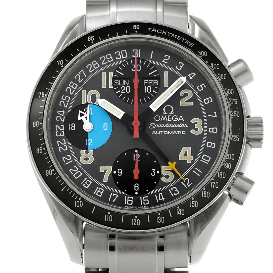 OMEGA 3520.53 Speedmaster Mark 40 AM PM Automatic Men's Wristwatch: OMEGA 3520.53 Speedmaster Mark 40 AM PM Automatic Men's Wristwatch Omega Speedmaster Mark 40 AM/PM men's wristwatch, model 3520.53, with automatic Cal. 115-1 movement. It features a gray/black dial, s