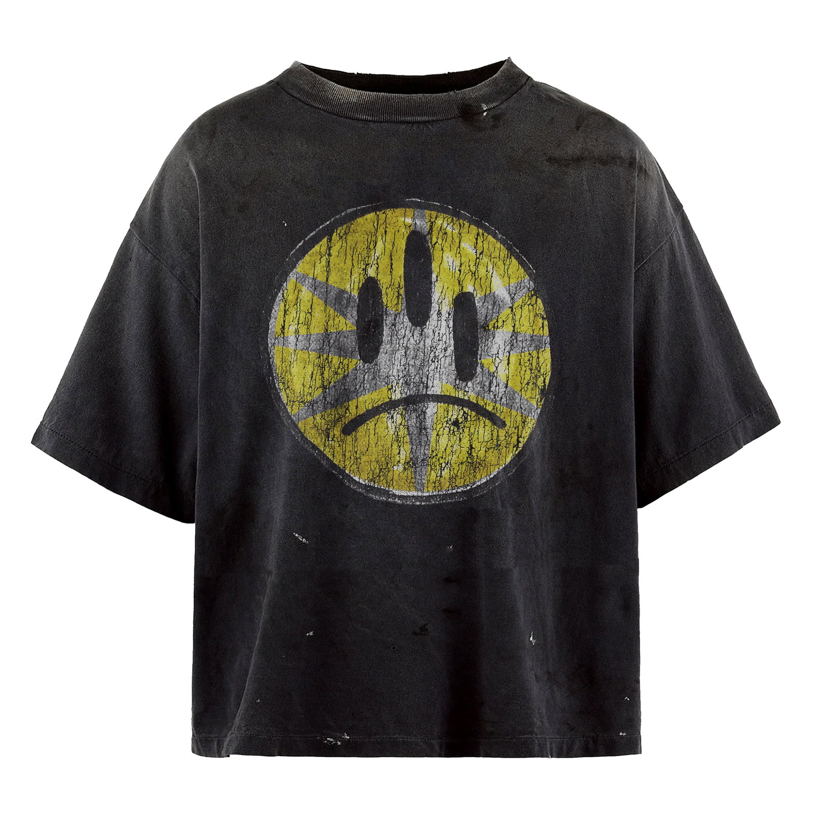Washed Black Frown Graphic Heavyweight Cotton T-Shirt by Lost Shdws (1 of 2)