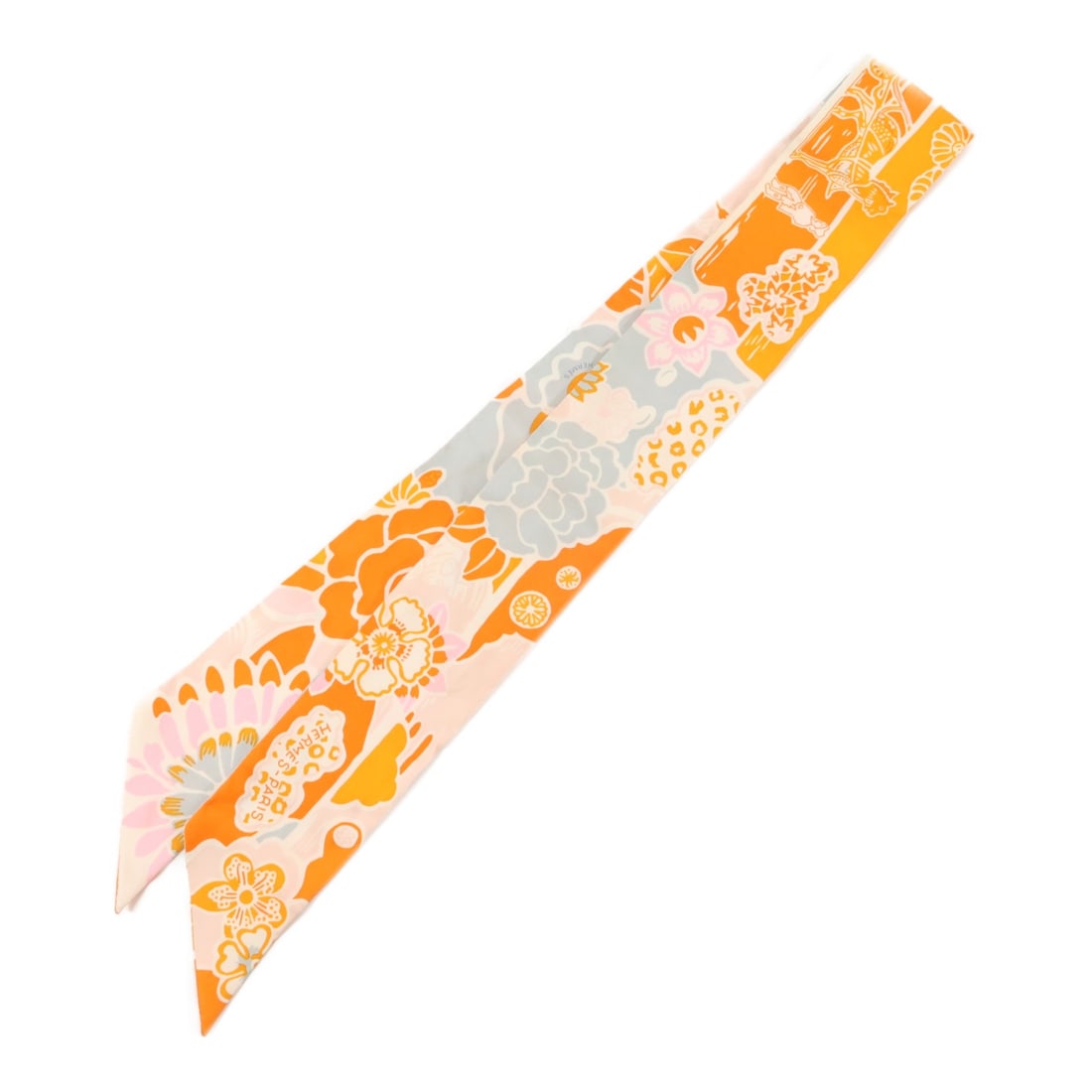 Hermes Twilly Silk Scarf Orange Gray France: Hermes Twilly Silk Scarf Orange Gray France Hermes Twilly scarf in silk with an orange and gray color combination. It is a women's regular-size scarf made in France and measures 85 cm x 5 cm (33.5 in 