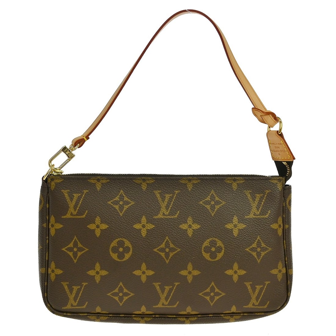 Louis Vuitton Pochette Accessoires Monogram Canvas Pouch M51980: Louis Vuitton Pochette Accessoires Monogram Canvas Pouch M51980 Vintage Louis Vuitton Pochette Accessoires handbag in brown Monogram canvas with leather trim. This small zip-top pouch features a top h