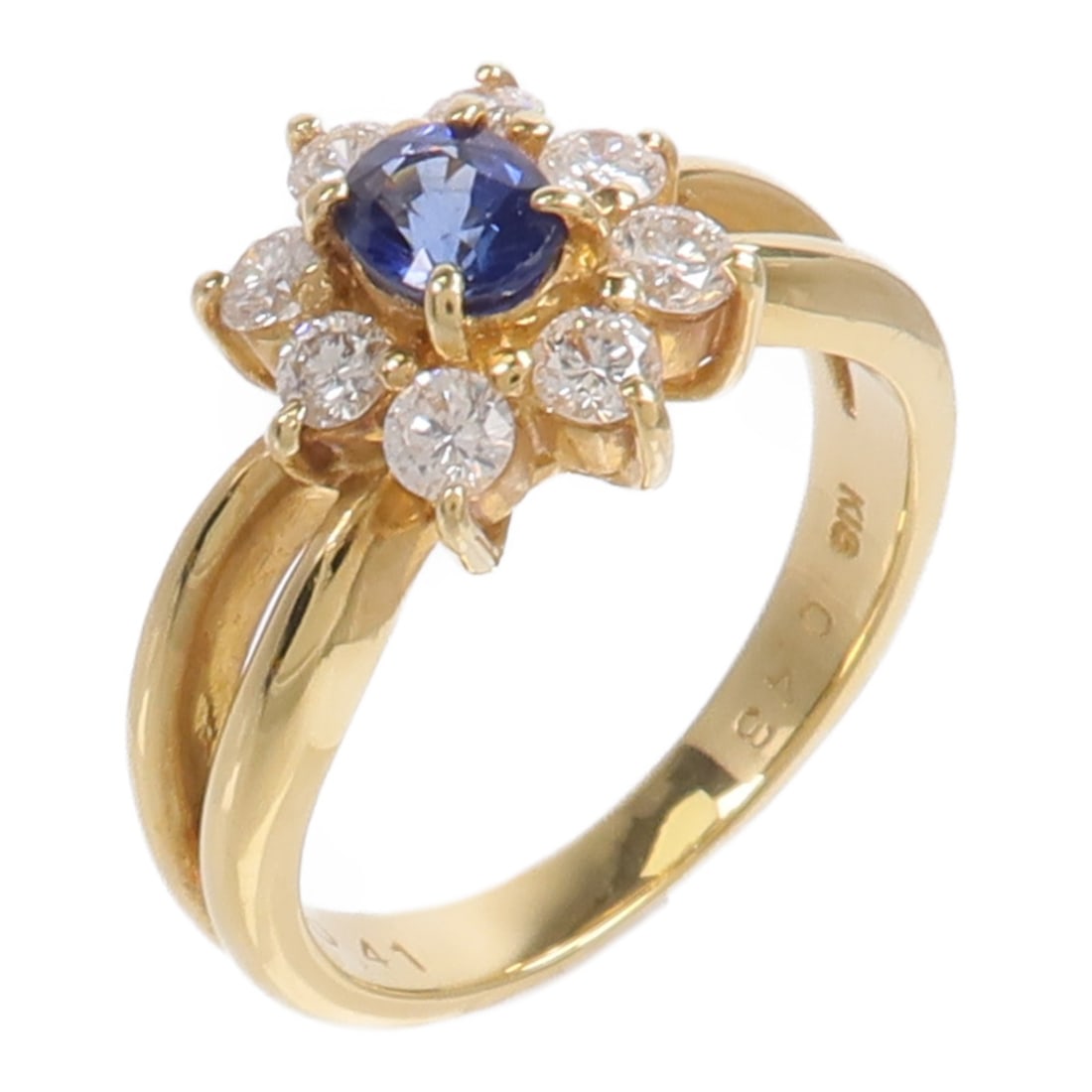 18K Yellow Gold Sapphire Diamond Ring Blue Women's Size 4.5: 18K Yellow Gold Sapphire Diamond Ring Blue Women's Size 4.5 A women's ring in 18K yellow gold with diamond and sapphire accents. It features a blue and clear color combination, a regular size 4.5 fit,