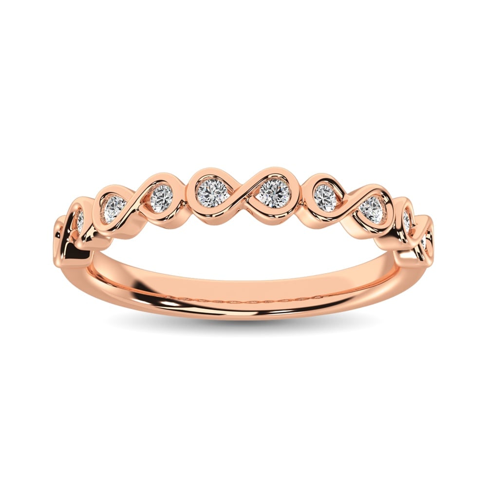 Diamond 1/5 Ct.Tw. Stack Band in 14K Rose Gold: Diamond 1/5 Ct.Tw. Stack Band in 14K Rose Gold 14k Rose Gold Stone Color: G-h Stone Clarity: I1 Each ring is presented in standard size 6.5. Complimentary resizing is available between sizes 510 (in 1