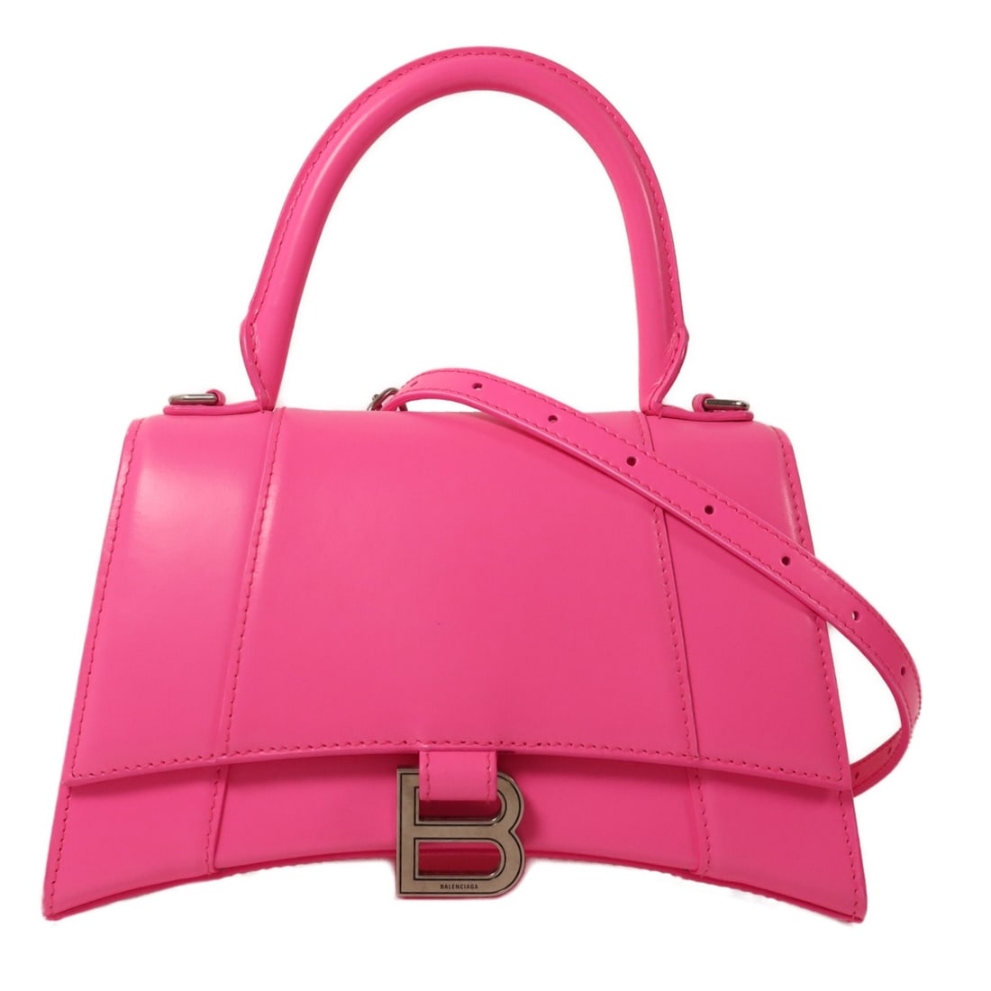 Balenciaga Hourglass Small Calfskin 2 Way Shoulder Handbag Pink 593546: Balenciaga Hourglass Small Calfskin 2 Way Shoulder Handbag Pink 593546 Balenciaga Hourglass small 2-way shoulder bag in pink calfskin (cowhide) with SHW. It features a magnetic pocket, one outside ope