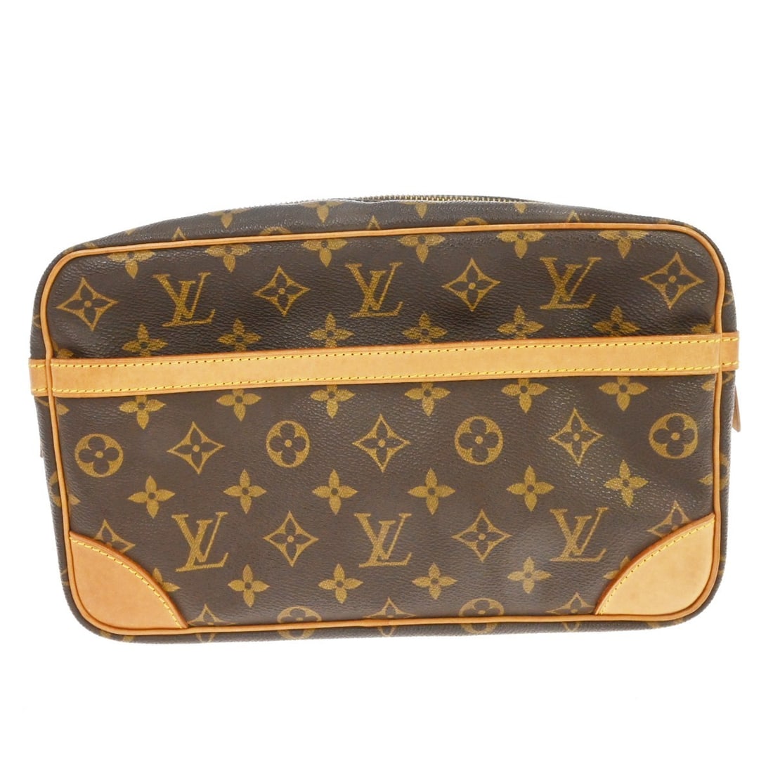 Louis Vuitton Compiegne 28 Monogram Canvas Clutch Bag M51845: Louis Vuitton Compiegne 28 Monogram Canvas Clutch Bag M51845 Vintage Louis Vuitton Compiegne 28 clutch handbag in brown Monogram canvas with leather trim and a zip closure. Made in France, this women'