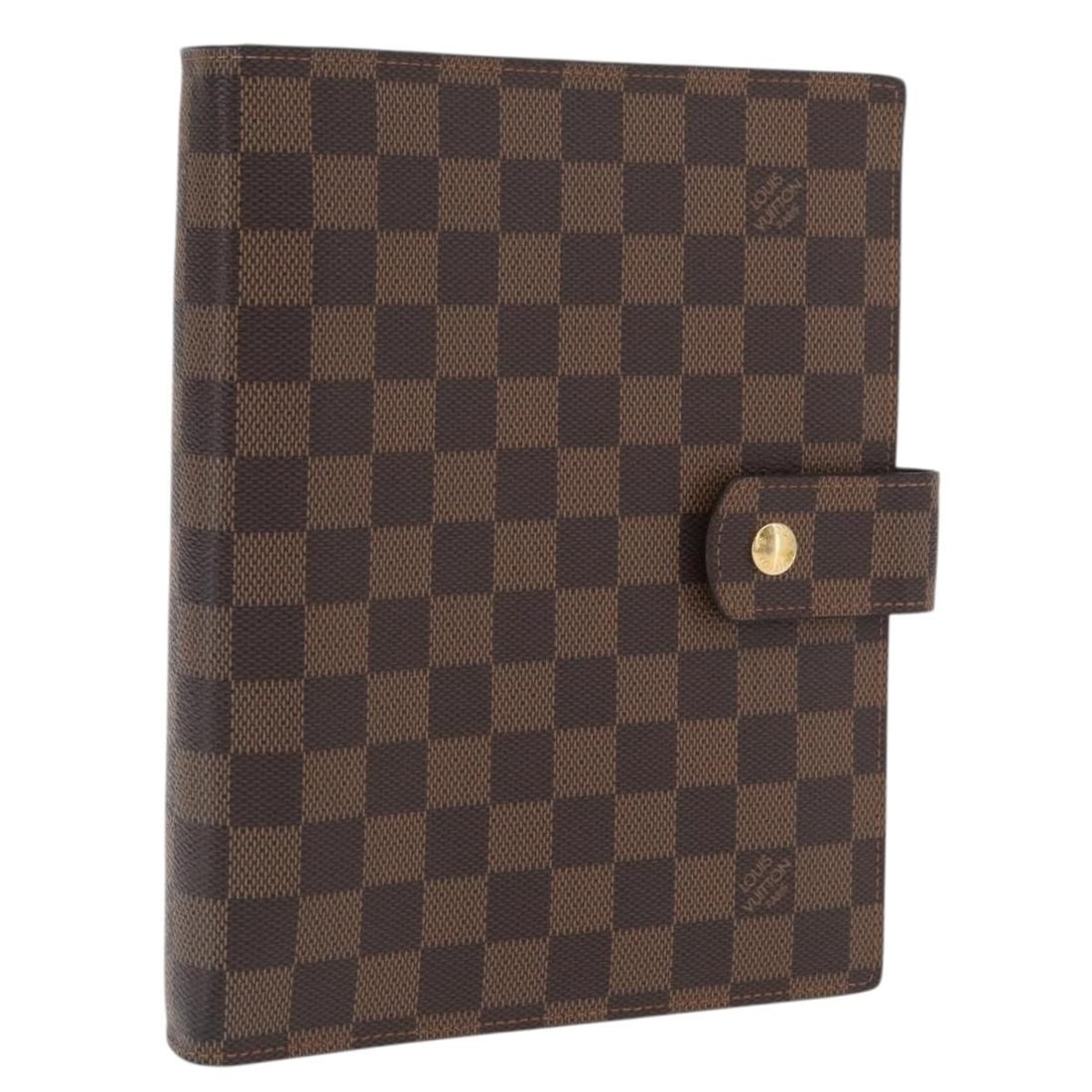 Louis Vuitton Damier Ebene Canvas GM Agenda Day Planner R20107: Louis Vuitton Damier Ebene Canvas GM Agenda Day Planner R20107 This is a Louis Vuitton Damier Ebene Agenda GM day planner cover, crafted from signature Damier Ebene coated canvas. It features a spacio