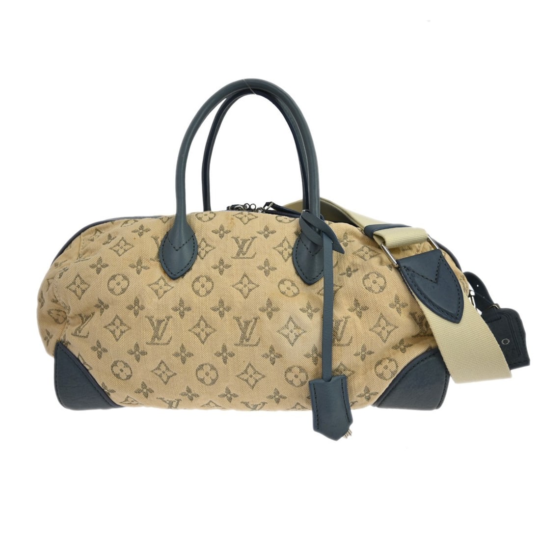 Louis Vuitton Speedy Round GM Monogram Denim Handbag M40705: Louis Vuitton Speedy Round GM Monogram Denim Handbag M40705 Louis Vuitton Speedy Round GM handbag in Monogram denim canvas with leather trim and double handles. This women's bag features a zip closure