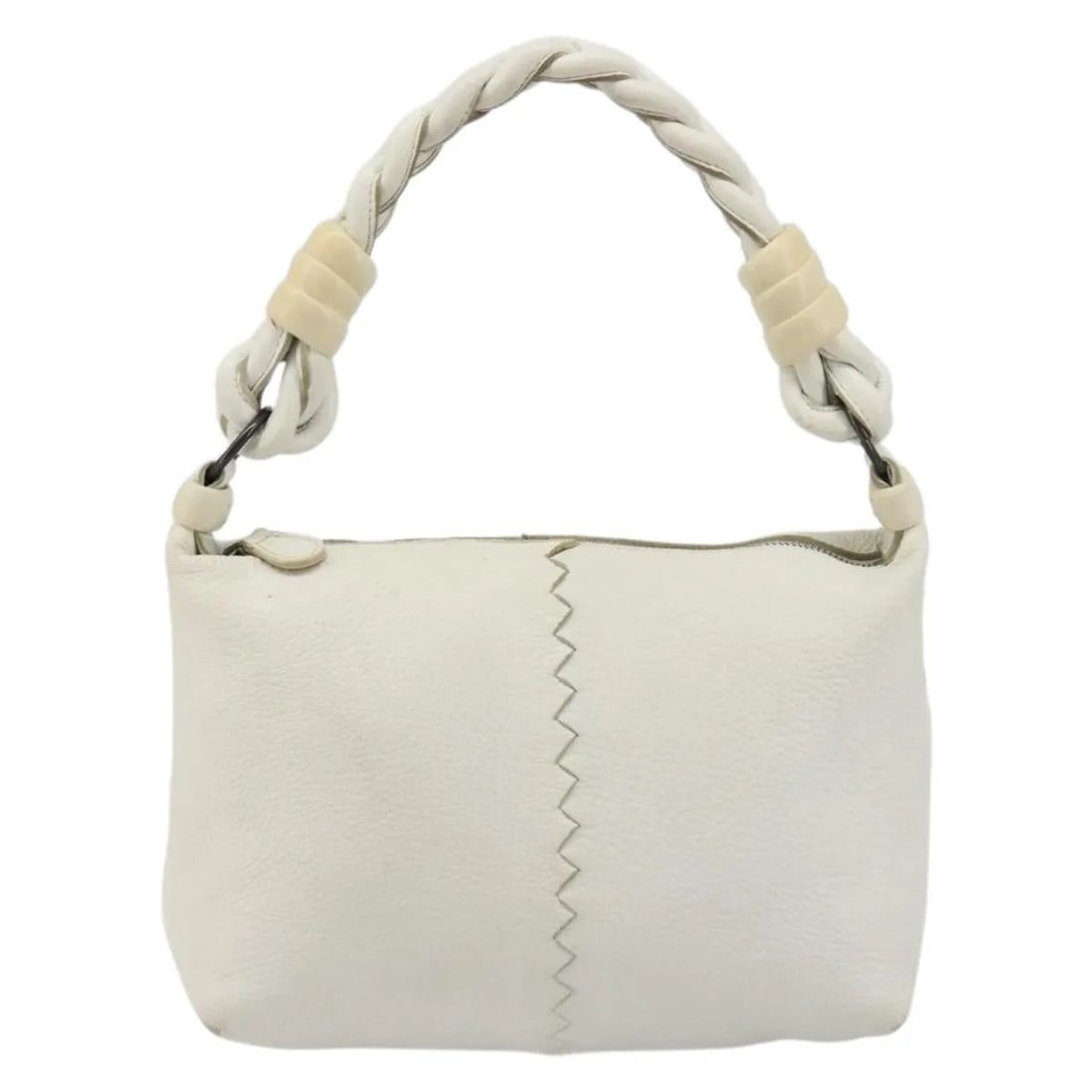 Bottega Veneta Vintage White Leather Handbag: Bottega Veneta Vintage White Leather Handbag Vintage Bottega Veneta leather bag in white with visible signs of wear consistent with age and use. The exterior shows shape loss, light wear, and light ma