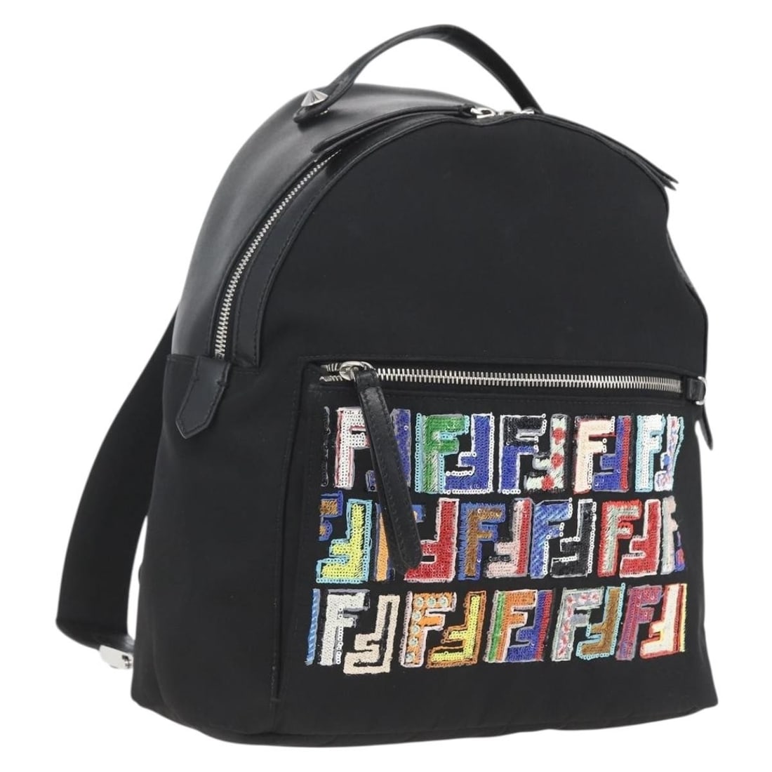 Fendi Black and Silver Nylon Sequin Backpack with Dust Bag: Fendi Black and Silver Nylon Sequin Backpack with Dust Bag This authentic FENDI backpack features a stylish design with black and silver sequins and is crafted from durable nylon. The bag is in un-use