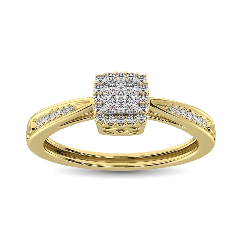 10K Yellow Gold 1/5 Ct.Tw. Diamond Promise Ring: 10K Yellow Gold 1/5 Ct.Tw. Diamond Promise Ring This Beautiful Ring Is Available In 10K Yellow Gold. There Are 39 Round Diamonds With A Total Carat Weight Of 1/5 Ct.Tw. Set In A Prong Setting. 10k Yel